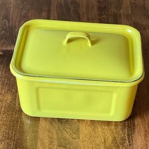 Vintage Yellow Enamelware Rectangular Container with Lid in Great Condition